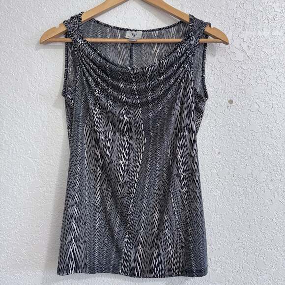 Worthington Tops - Worthington Petite Stretch Sleeveless Cowl Neck Top Black White Size PM OFFICE S
